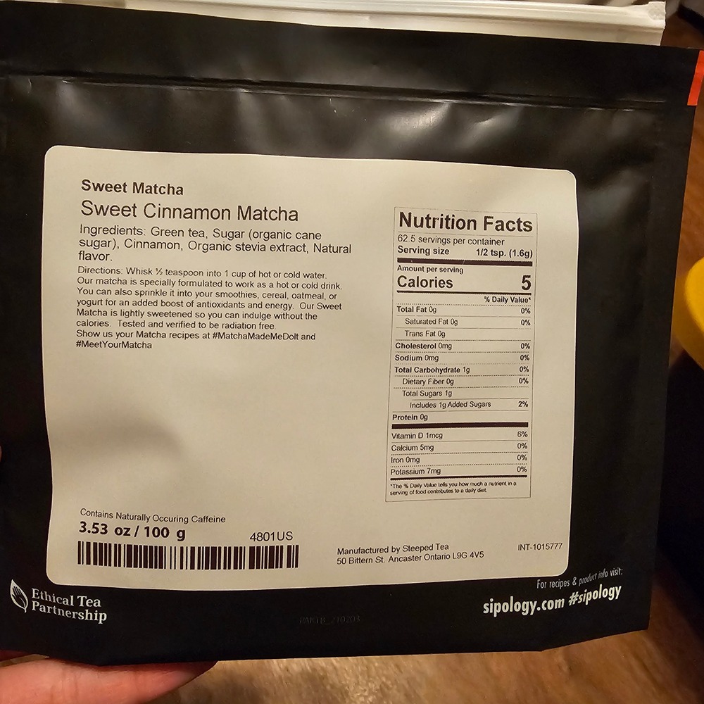 Sipology Sweet Cinnamon Matcha Green Tea Powder 100g 3.53oz Resealable Bag